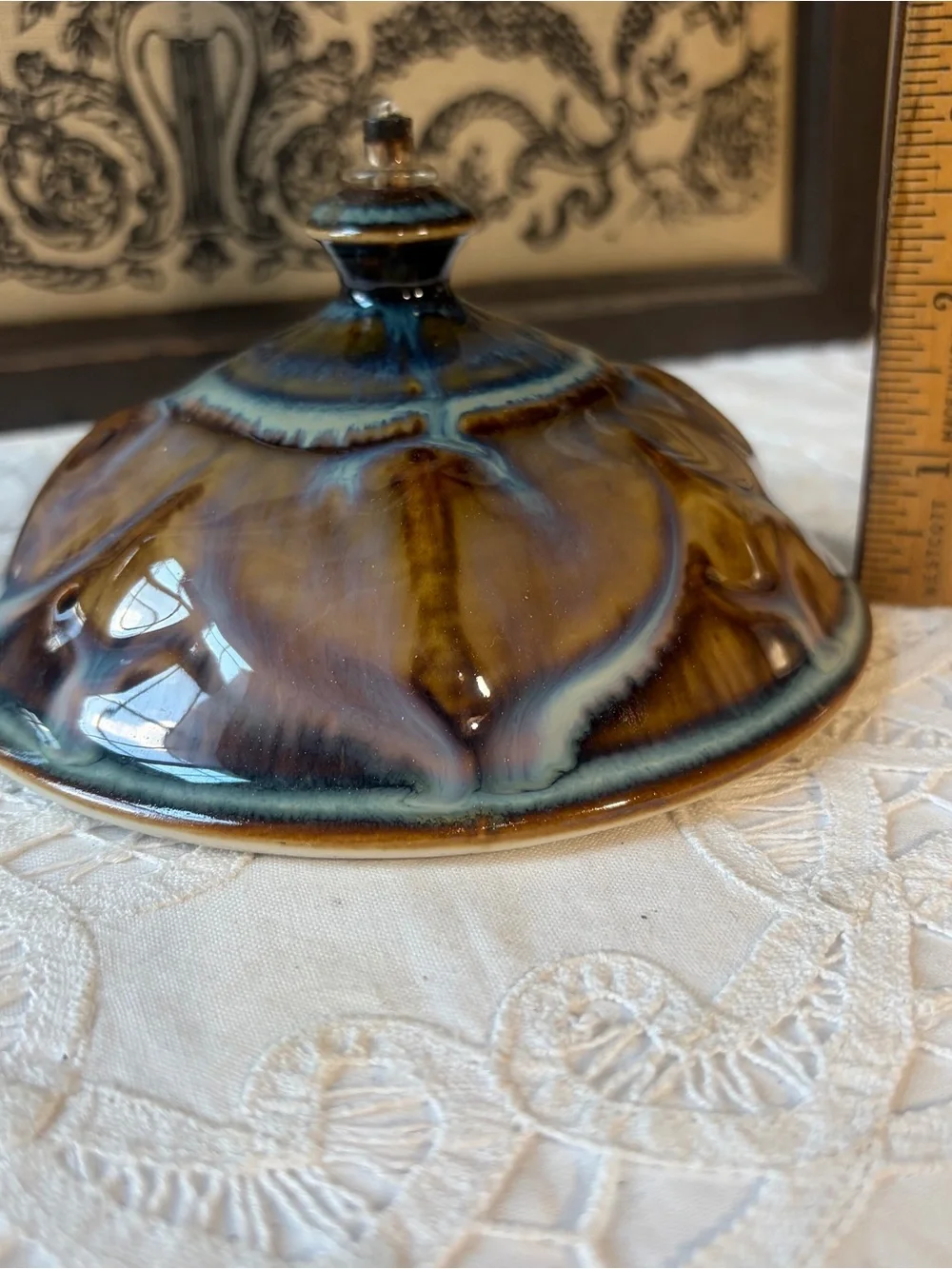 Blue & brown ceramic pottery oil lantern candle light